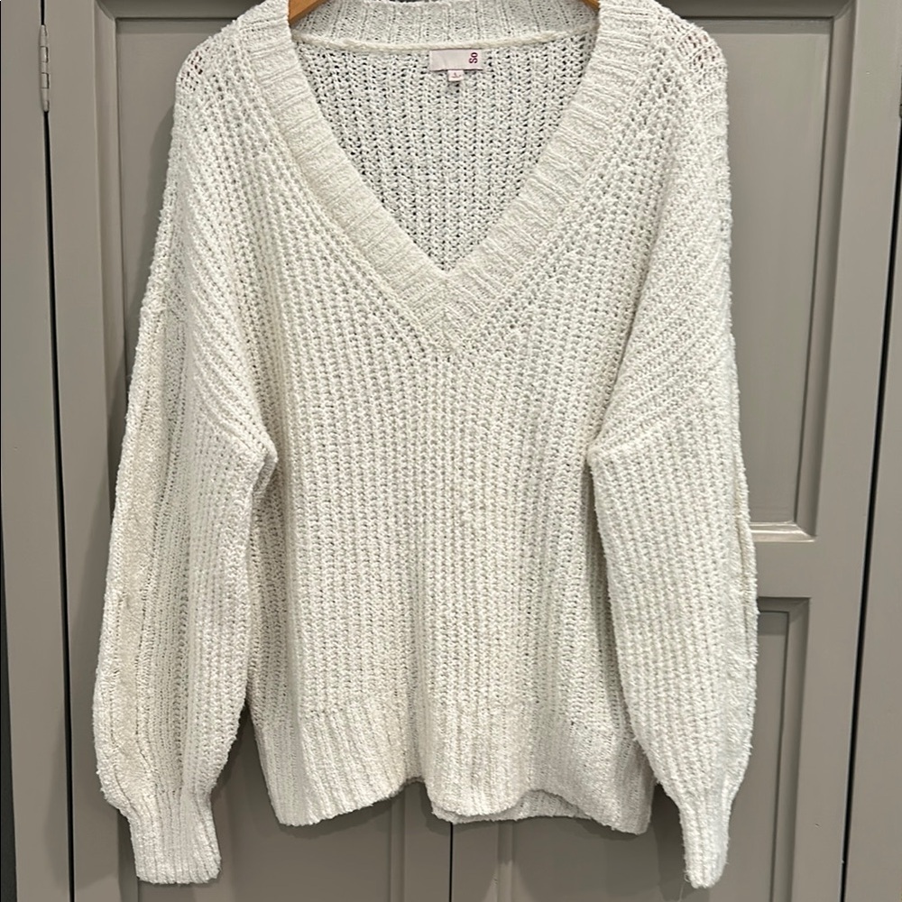 SO Women's Cream V-Neck Sweater - Picture 2 of 12